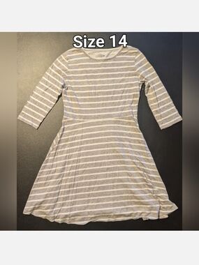 Girls' Gray & White Striped Casual Skater Dress - Size 14